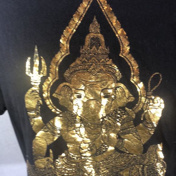 Black large t-shirt with golden elephant Thai Ganesha god 100% cotton - Picture 2 of 7